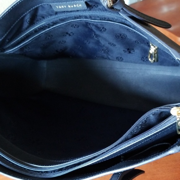 Tory Burch Small Buckle Saffiano Tote Navy